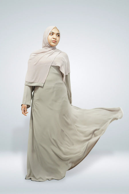 Premium Quality Korean Nida Plain Side Zip Abaya Khaki - almanaar Islamic Store