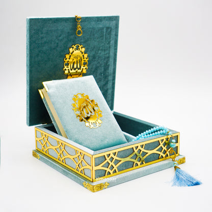 Fancy Sky Blue Gift Box Velvet with full Qur'an Tasbeeh|Islamic Wedding Gifts |Muslim Gifts