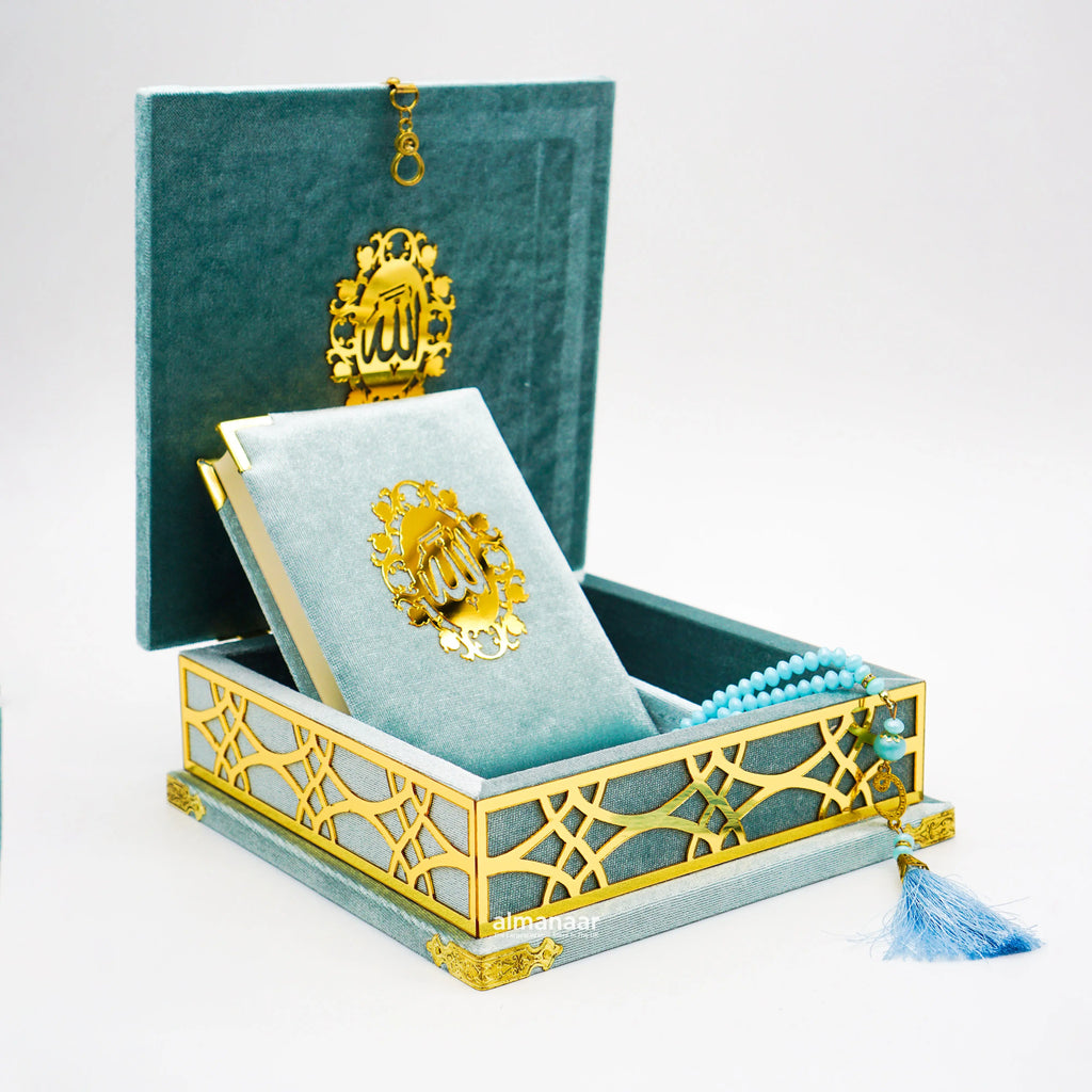 Fancy Sky Blue Gift Box Velvet with full Qur'an Tasbeeh|Islamic Wedding Gifts |Muslim Gifts - almanaar Islamic Store