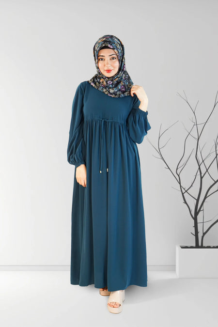 Long Summer Dress with Belt Teal | Almanaar Islamic Store