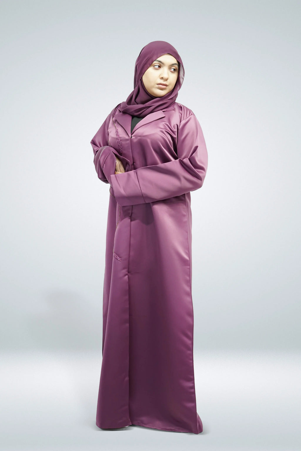 Purple Modern Abaya Jacket with Front Bead Work - almanaar Islamic Store