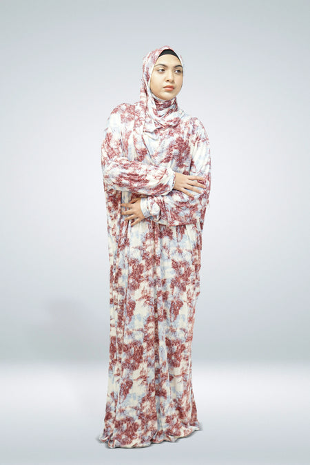 One Piece Jersey Material Printed Prayer Dress - almanaar Islamic Store