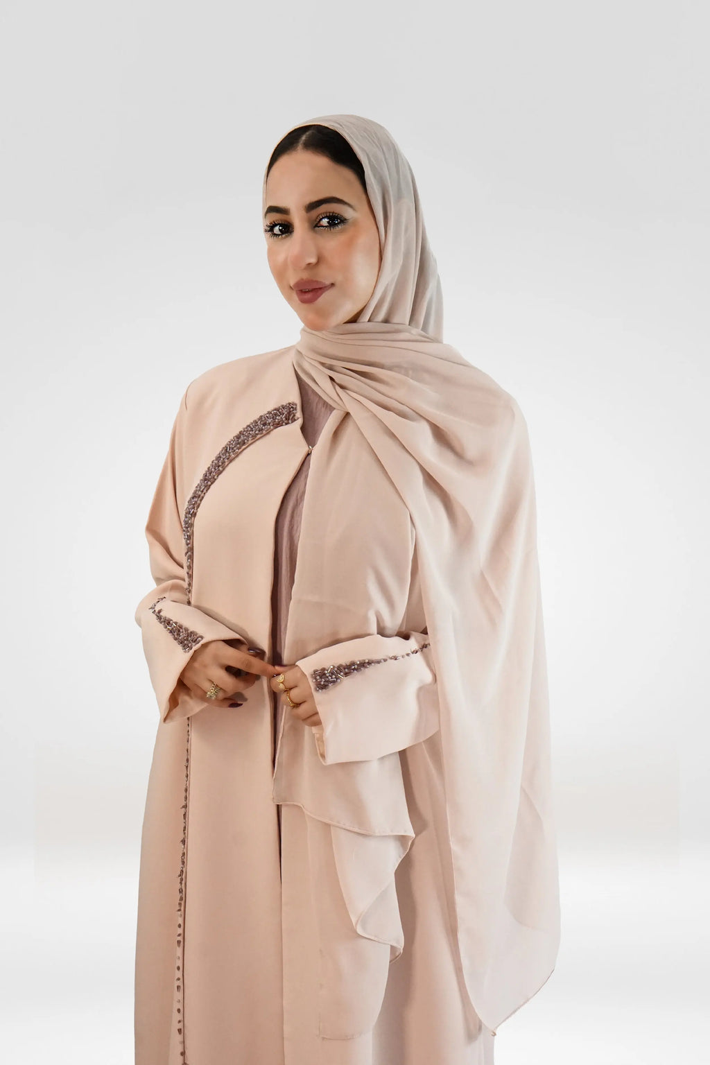 Pink Kimono Abaya with Front Beading - almanaar Islamic Store