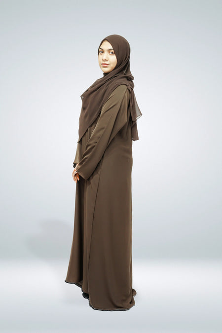 Premium Quality Korean Nida Plain Side Zip Abaya Dark Brown - almanaar Islamic Store