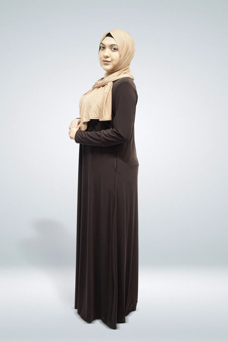 Dark Brown Plain Jersey Abaya With Pocket - almanaar Islamic Store