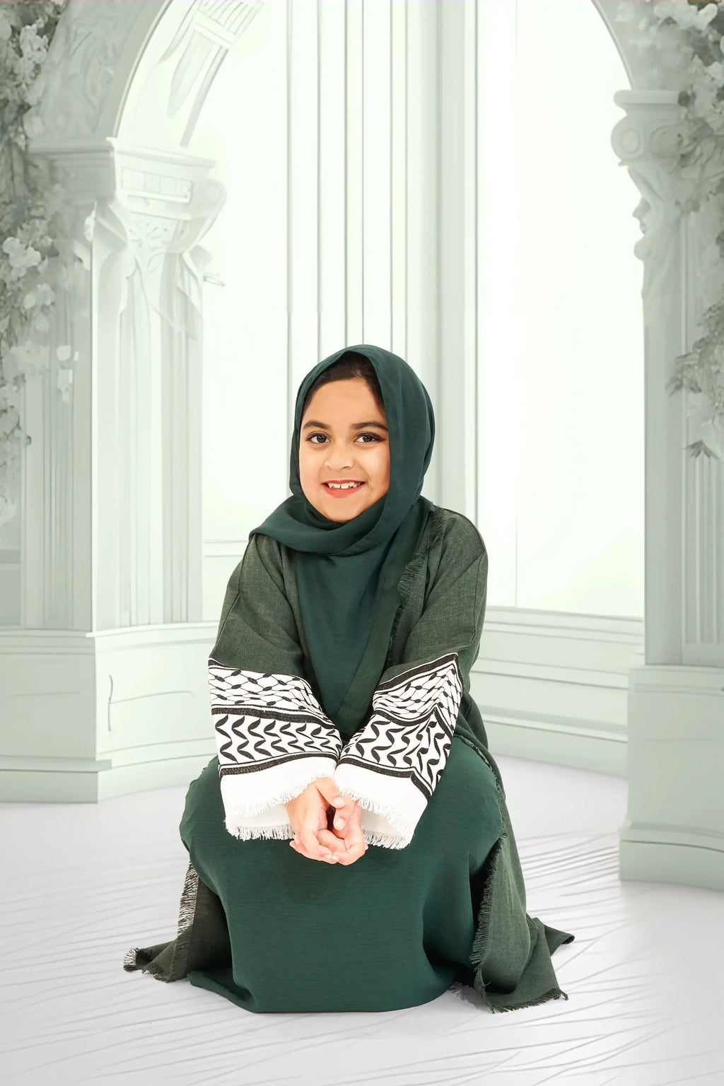 Girls Palestine 2-Piece Abaya Green almanaar Islamic Store