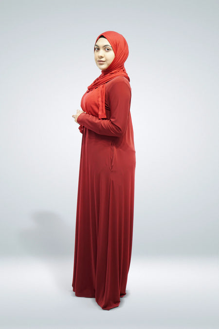 Maroon Plain Jersey Abaya With Pocket - almanaar Islamic Store