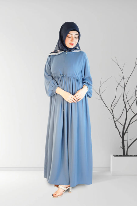 Long Summer Dress with Belt Sky Blue | Almanaar Islamic Store