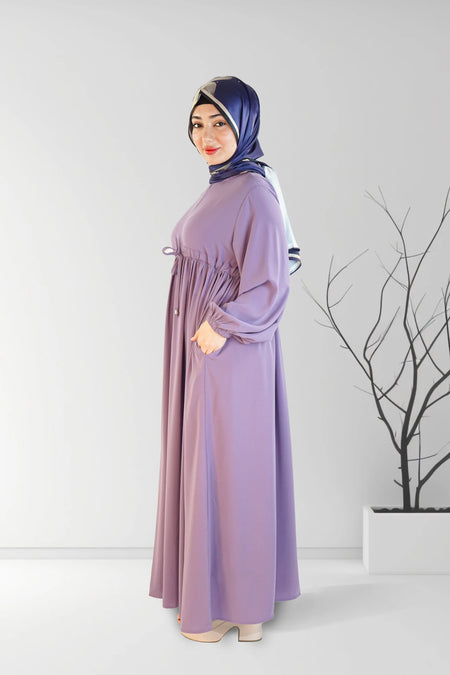 Long Summer Dress with Belt Purple | Almanaar Islamic Store