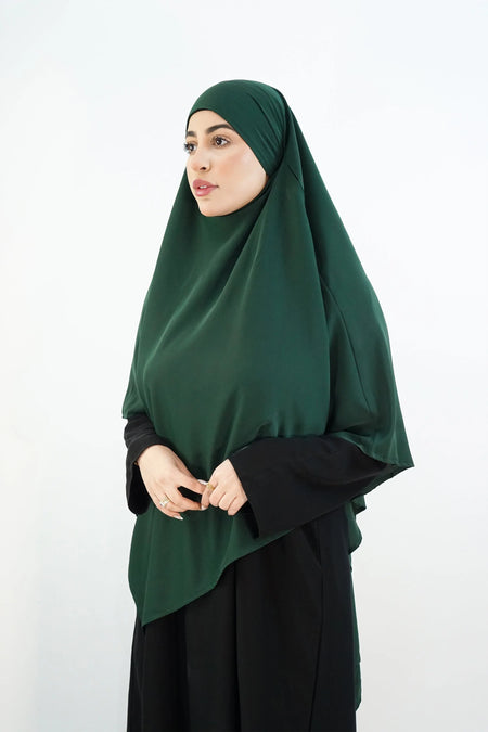 Elegant One-Layer Khimar – Modina Silk Bottle Green almanaar Islamic Store