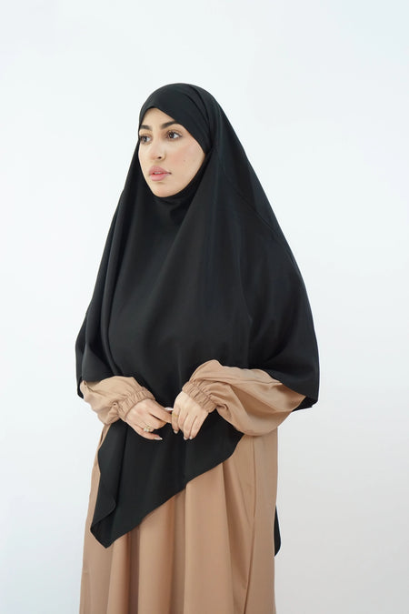 Elegant One-Layer Khimar – Modina Silk Black almanaar Islamic Store