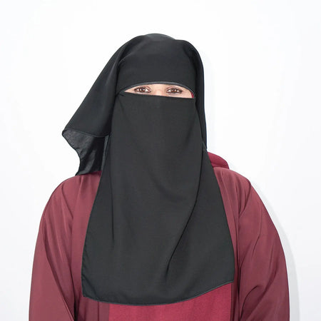 2 Layer Tie Back Niqab Black-almanaar Islamic Store