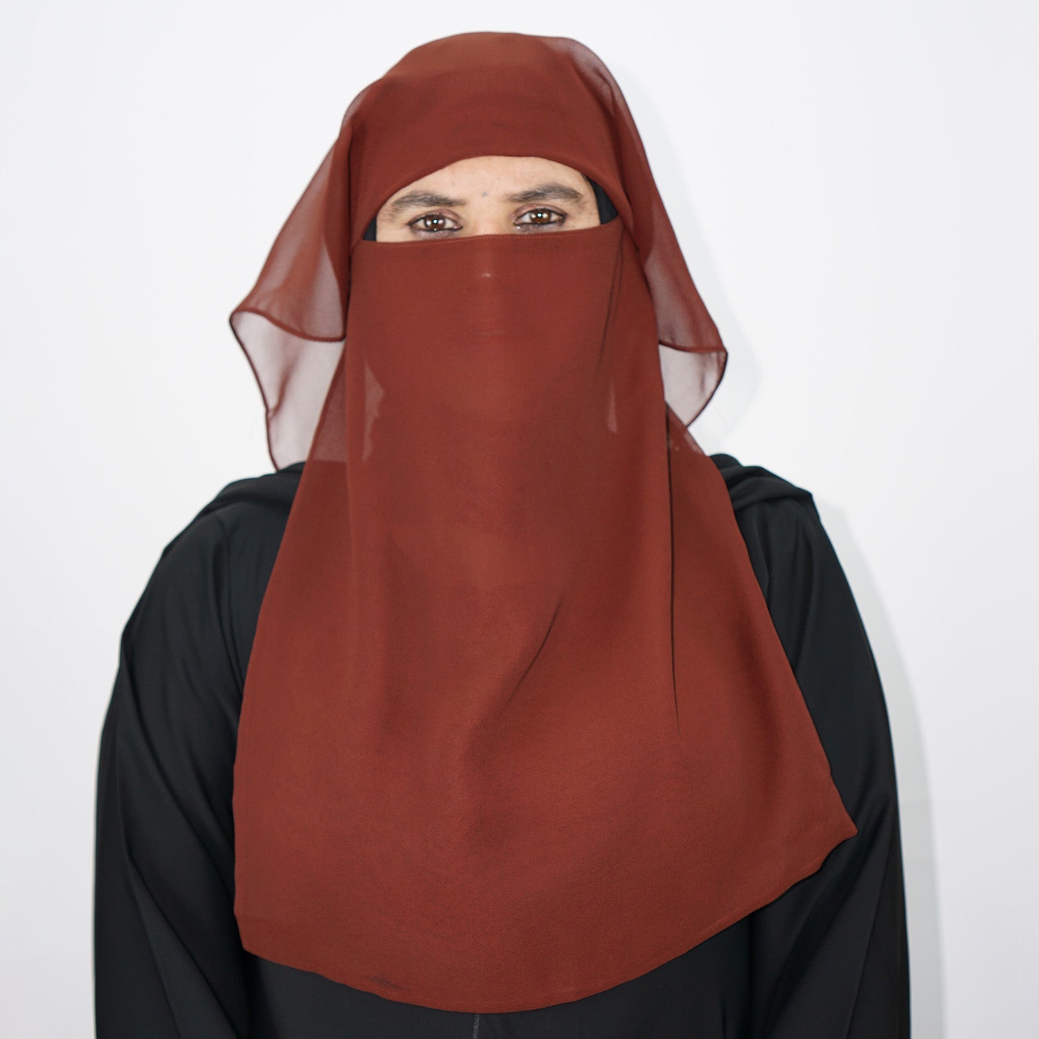 2 Layer Tie Back Niqab Brown Small-almanaar Islamic Store