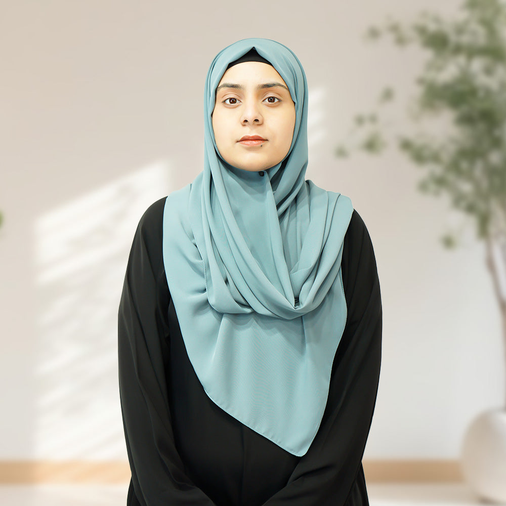 Premium Quality Madina Silk Plain Hijab - Powder Blue - almanaar Islamic Store