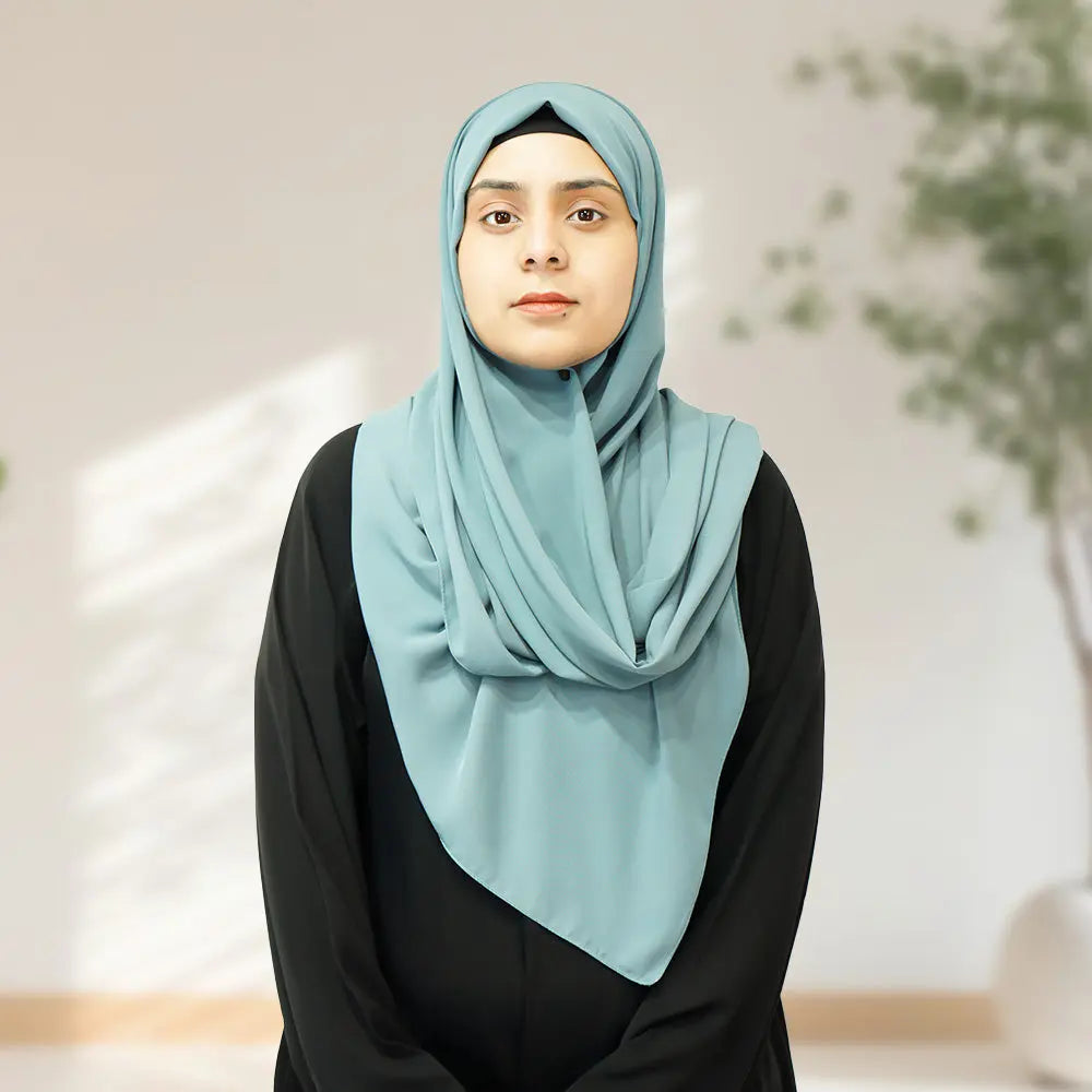 Premium Quality Madina Silk Plain Hijab - Powder Blue - almanaar Islamic Store