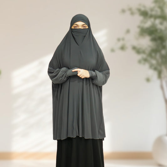 One Piece Prayer Hijab with Sleeve Grey