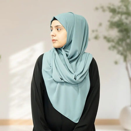 Premium Quality Madina Silk Plain Hijab - Powder Blue - almanaar Islamic Store