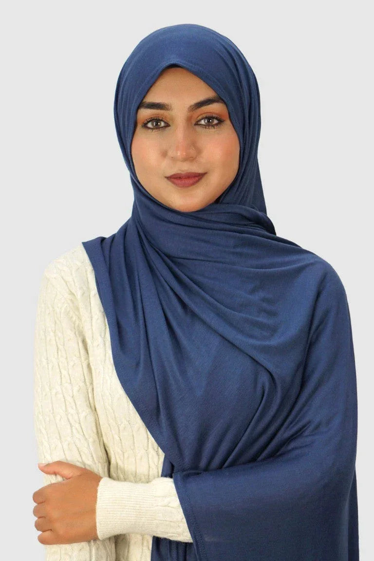 Almanaar Five Premium Jersey Scarf – Navy Blue - almanaar Islamic Store