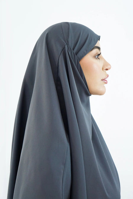 Elegant One-Layer Khimar – Modina Silk Grey almanaar Islamic Store