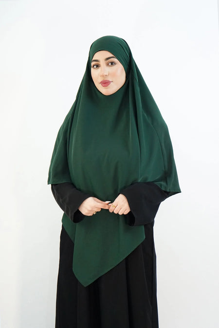 Elegant One-Layer Khimar – Modina Silk Bottle Green almanaar Islamic Store