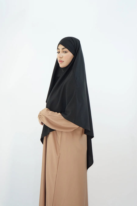 Elegant One-Layer Khimar – Modina Silk Black almanaar Islamic Store