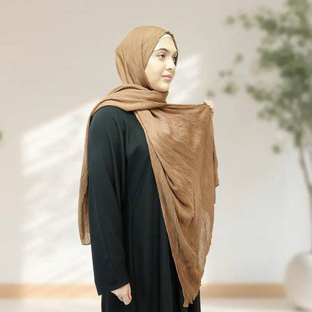 Premium Rayon Crinkle Hijab - Maxi Size - Light Brown - almanaar Islamic Store