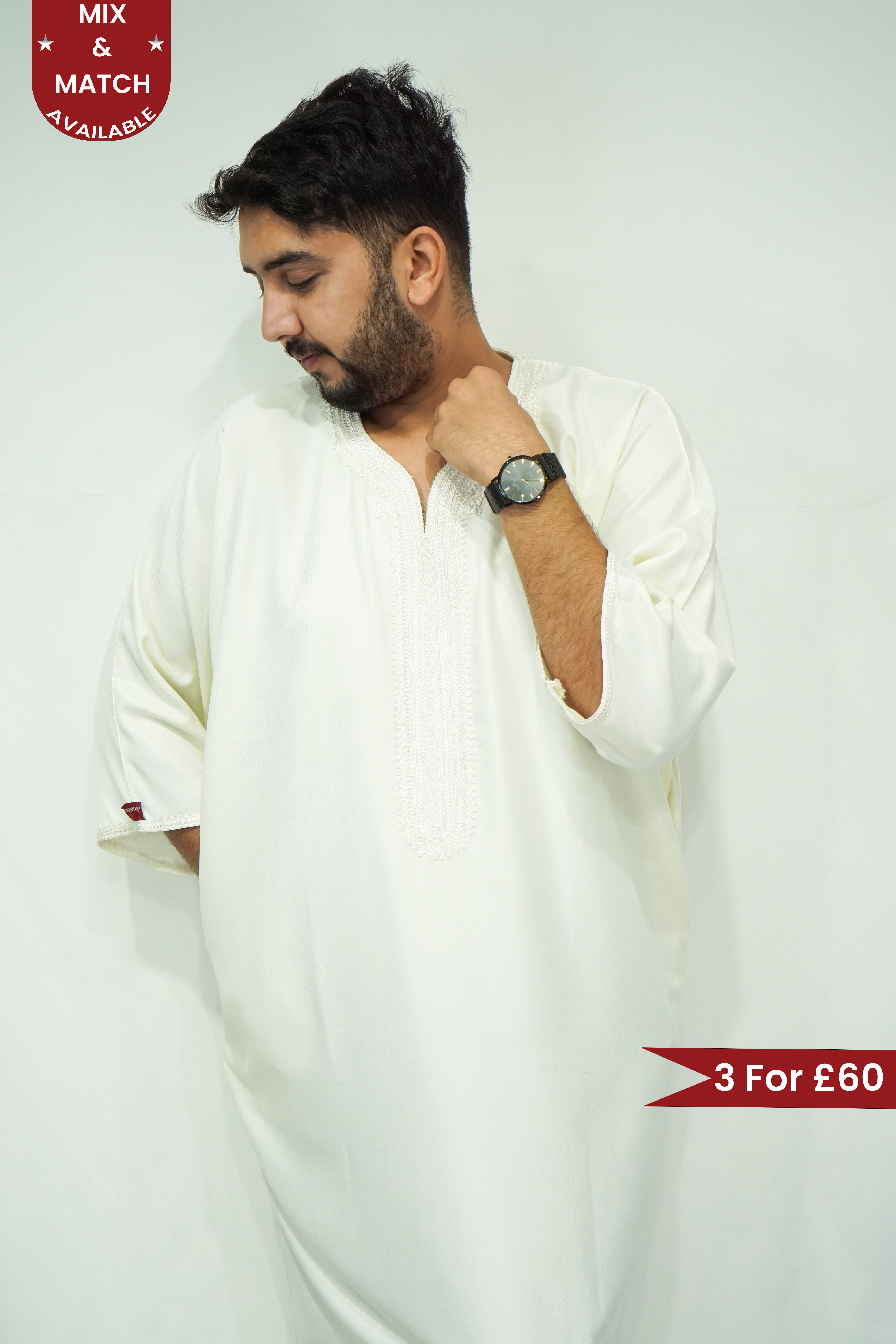 Cream Moroccan Short Sleeve Gandoura - almanaar Islamic Store