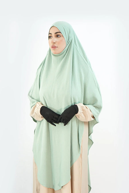 Elegant Long Khimar – Seaway Fabric in Mint almanaar Islamic Store