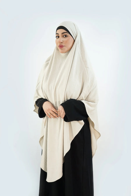 Elegant Long Khimar – Seaway Fabric in Beige almanaar Islamic Store