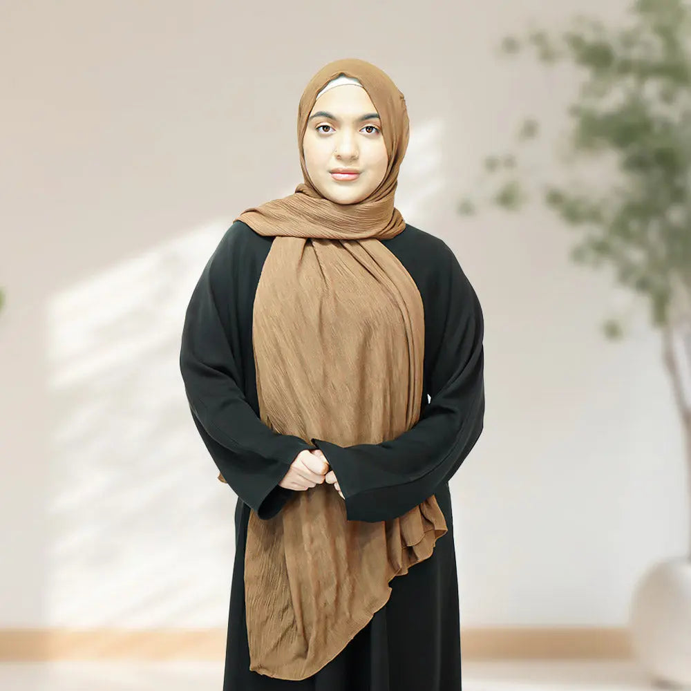 Premium Rayon Crinkle Hijab - Maxi Size - Light Brown - almanaar Islamic Store