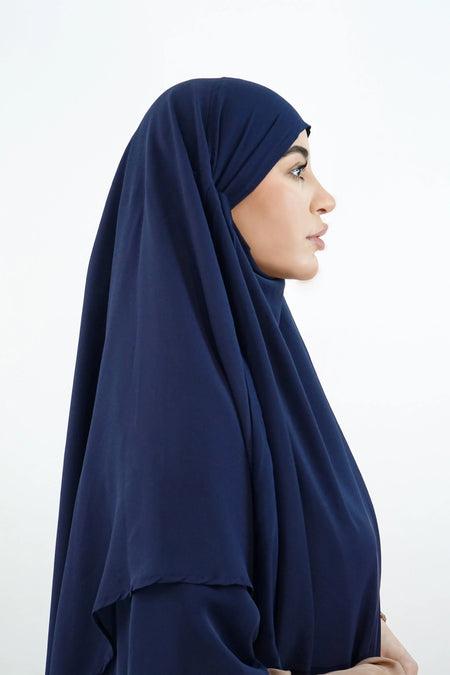 Two-Layer Khimar with Niqab – Modina Silk & Chiffon Navy almanaar Islamic Store