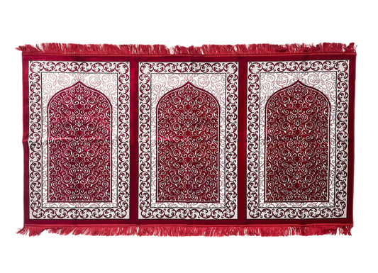 3 Person Maroon Soft Velvet Mirab Pattern Turkish Islamic Prayer Mat