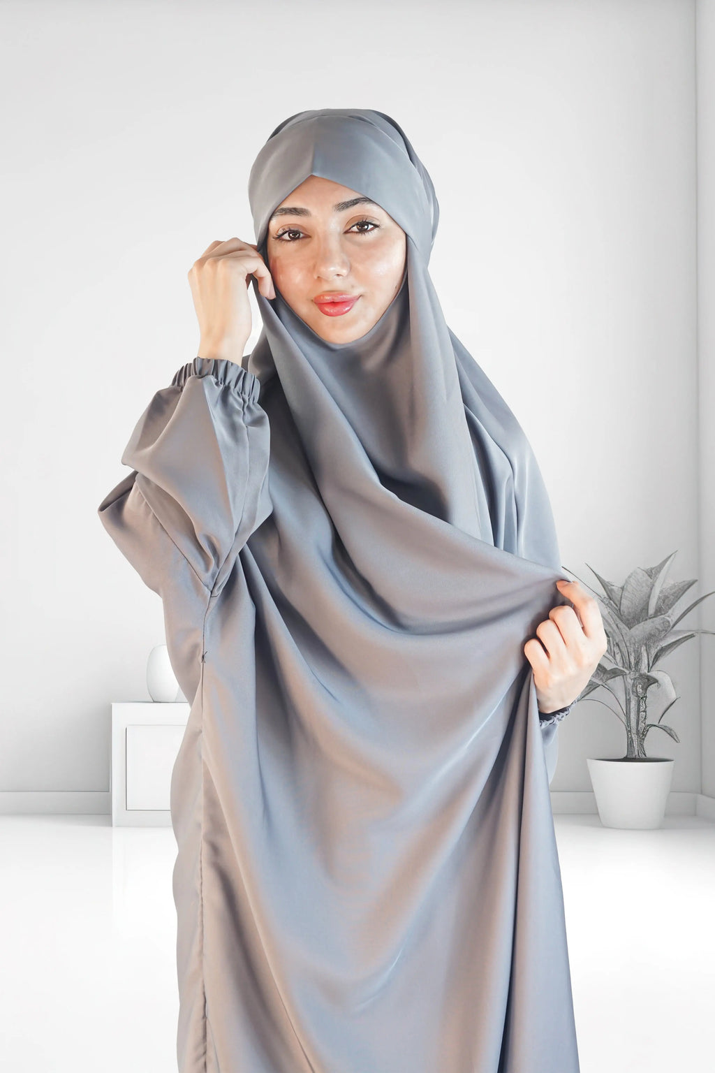 Premium Two Piece Jilbab Set Light Grey almanaar Islamic Store