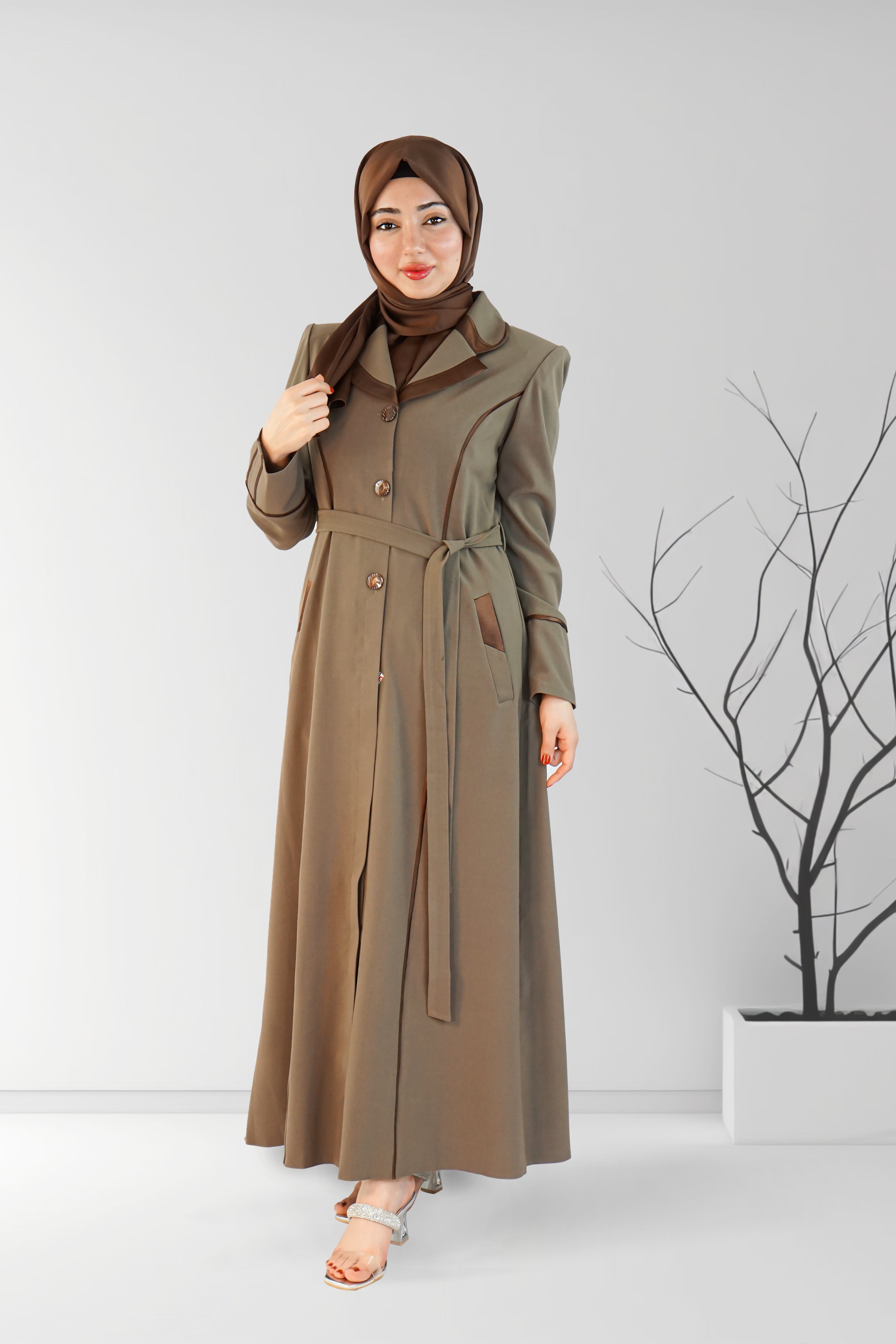 Long Winter Coat with Belt | Almanaar Islamic Store