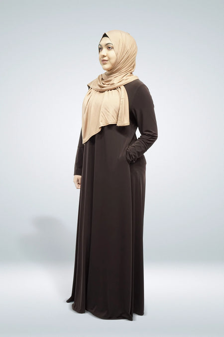 Dark Brown Plain Jersey Abaya With Pocket - almanaar Islamic Store