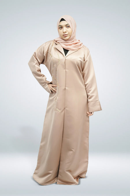 Nude Modern Abaya Jacket with Front Bead Work - almanaar Islamic Store