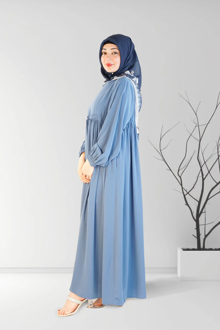 Long Summer Dress with Belt Sky Blue | Almanaar Islamic Store