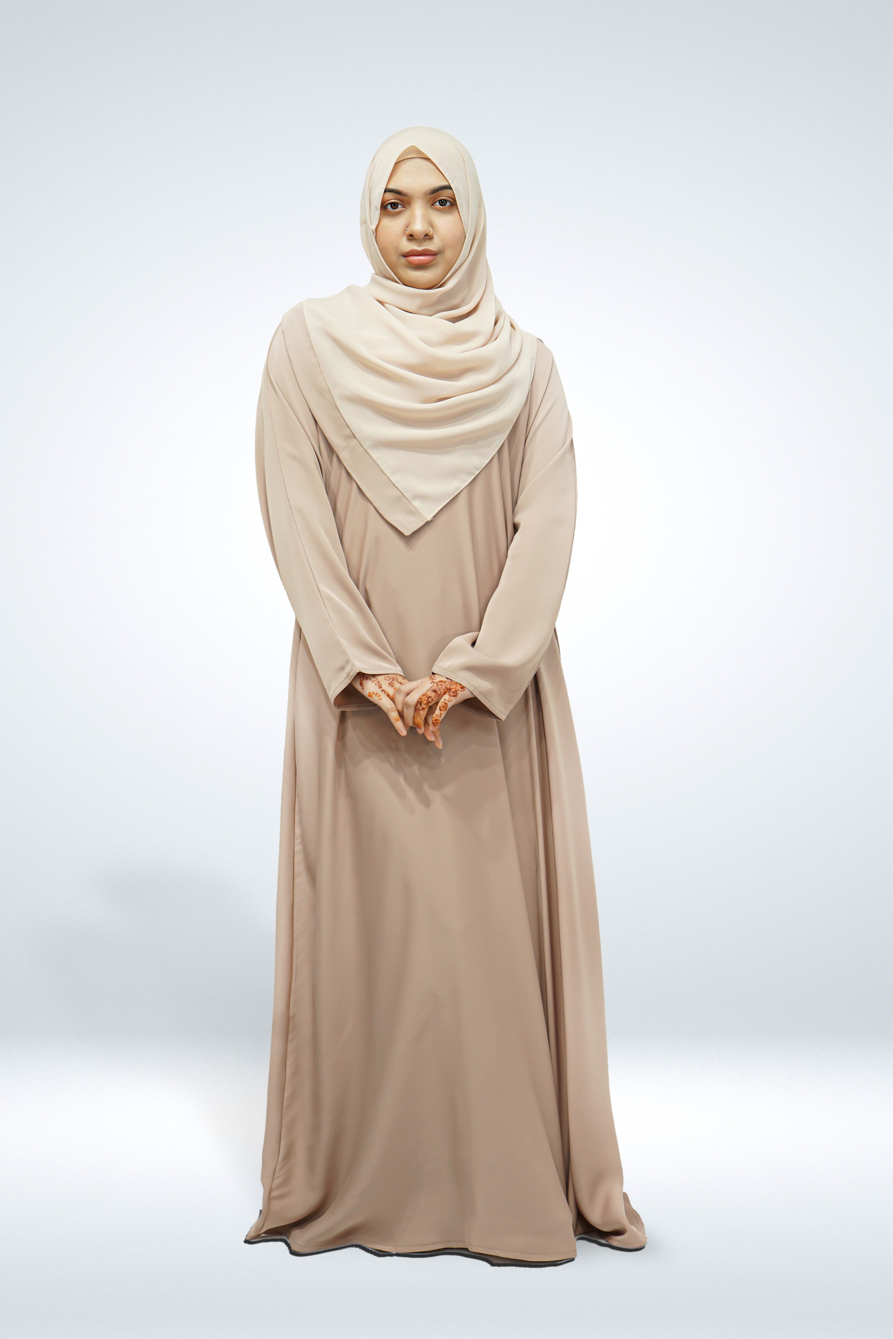 Premium Quality Korean Nida Plain Side Zip Abaya Beige - almanaar Islamic Store