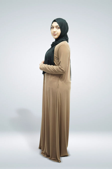 Mocha Plain Jersey Abaya With Pocket - almanaar Islamic Store