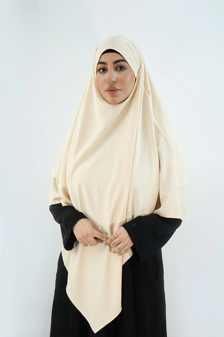 Elegant 2-Layer Khimar – Modina Silk & Chiffon Beige almanaar Islamic Store