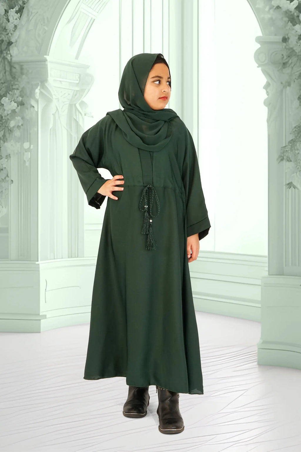 Girls Umbrella Belt Abaya Green almanaar Islamic Store