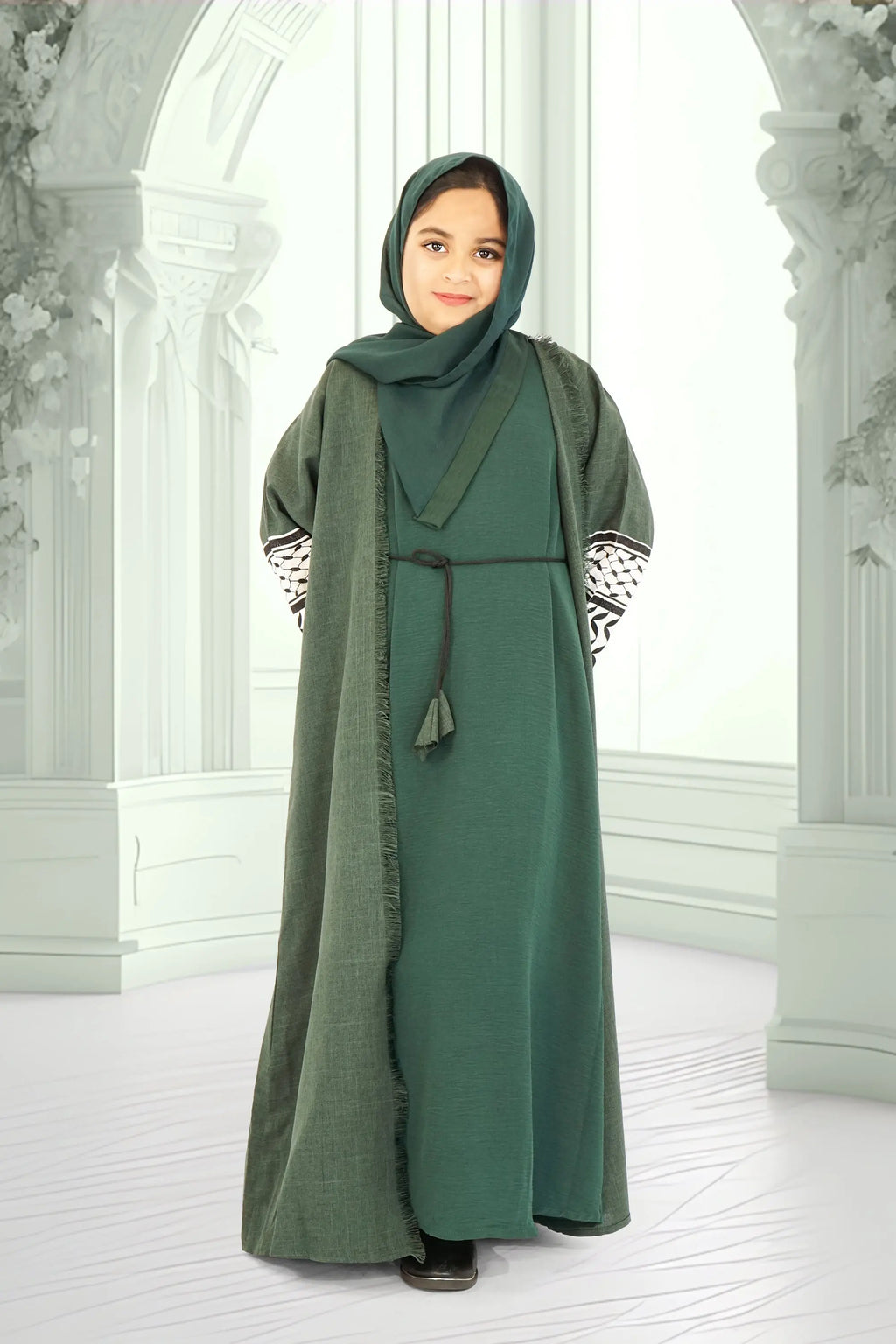 Girls Palestine 2-Piece Abaya Green almanaar Islamic Store