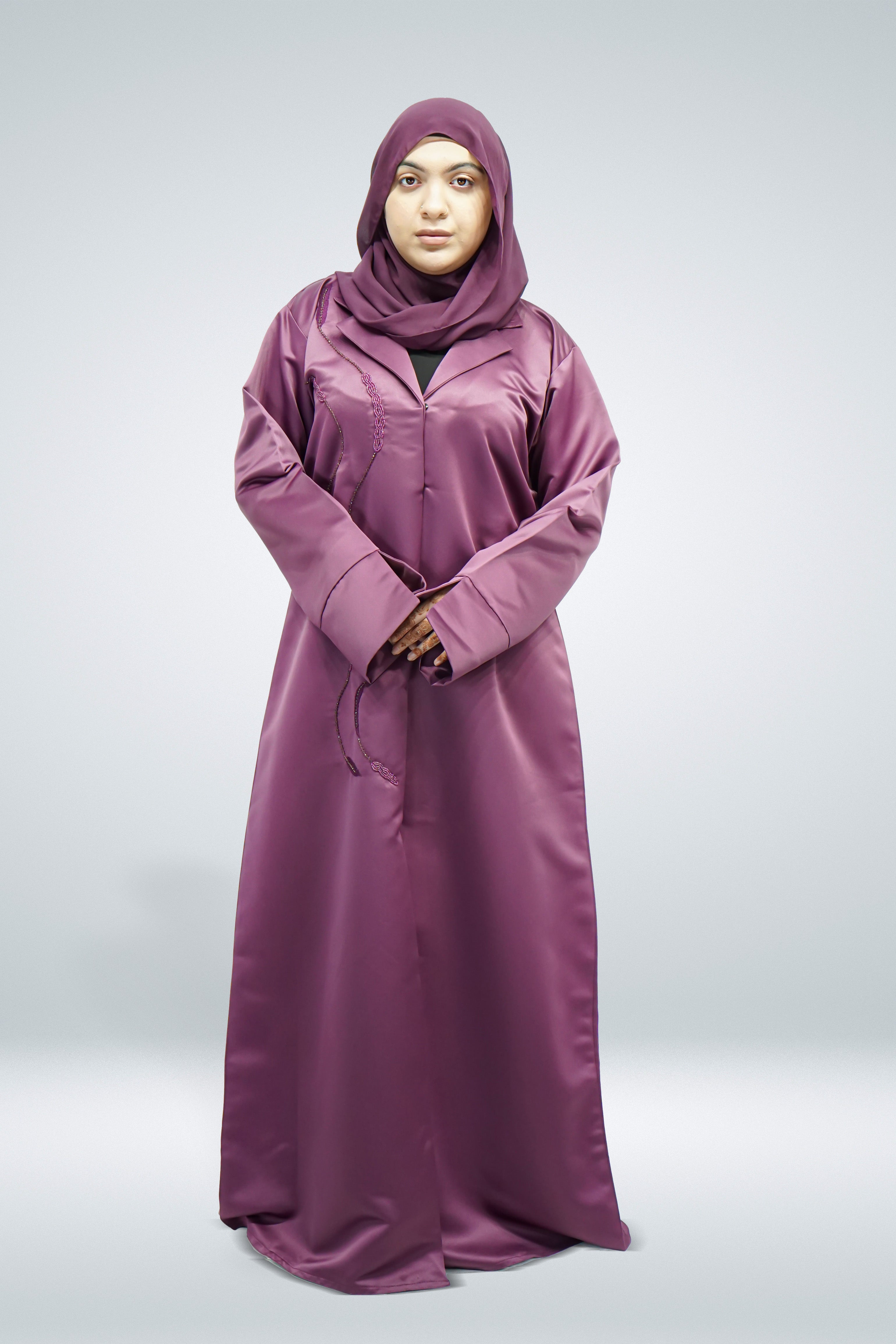 Purple Modern Abaya Jacket with Front Bead Work - almanaar Islamic Store