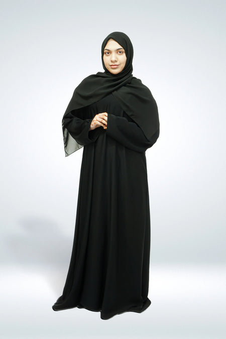 Premium Quality Korean Nida Plain Side Zip Abaya Black - almanaar Islamic Store