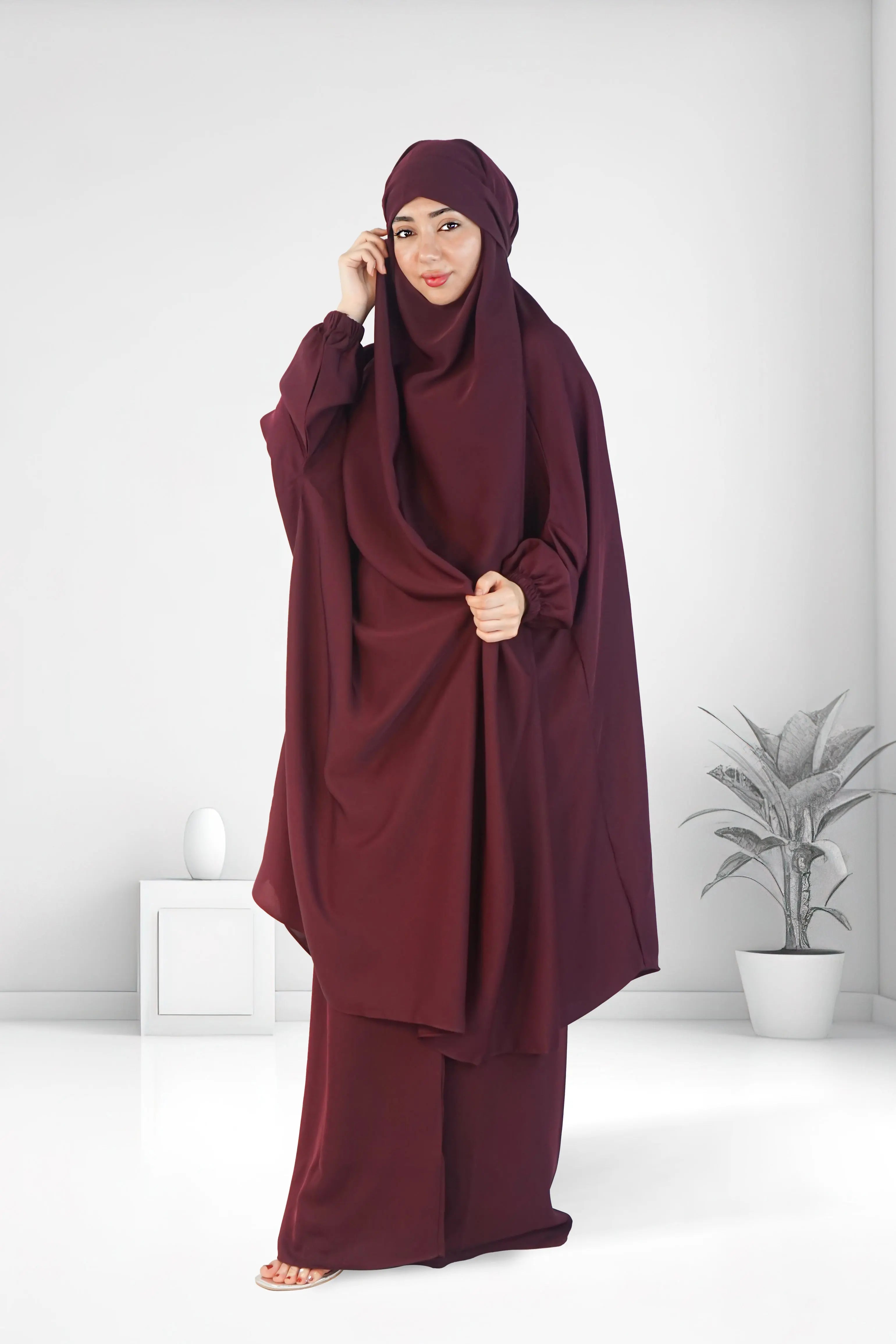 Premium Two Piece Jilbab Set Maroon almanaar Islamic Store