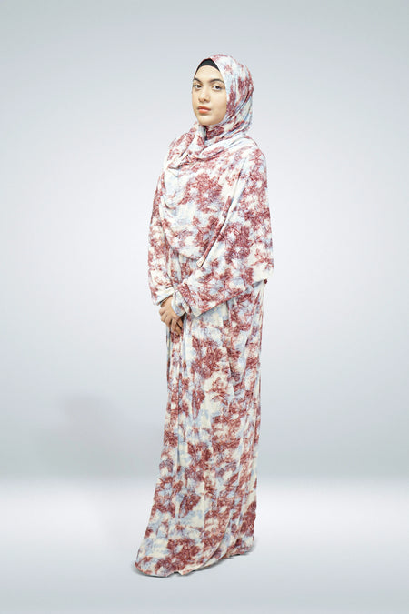 One Piece Jersey Material Printed Prayer Dress - almanaar Islamic Store