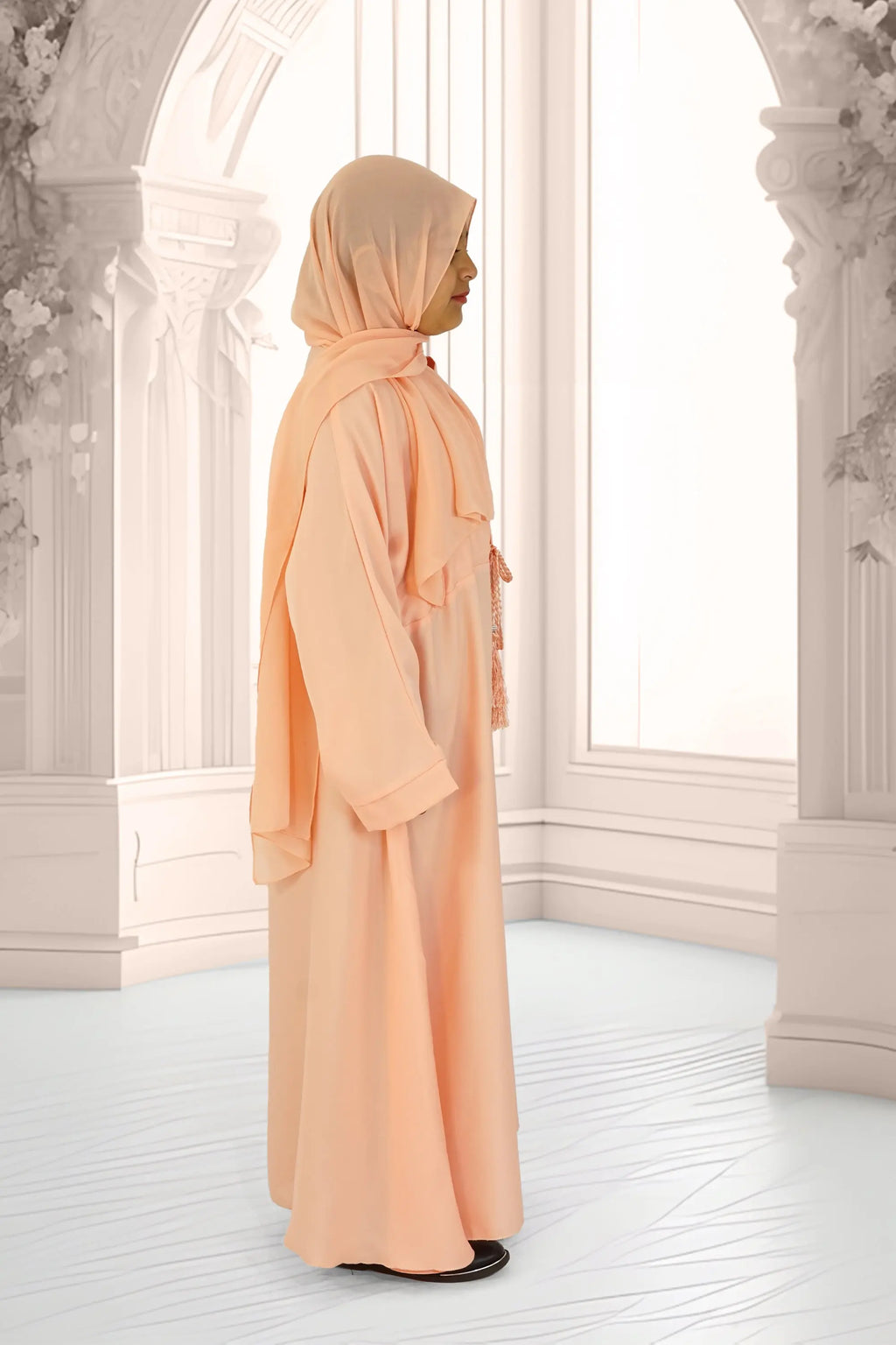 Girls Umbrella Belt Abaya Peach almanaar Islamic Store