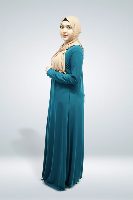 Teal Plain Jersey Abaya With Pocket - almanaar Islamic Store