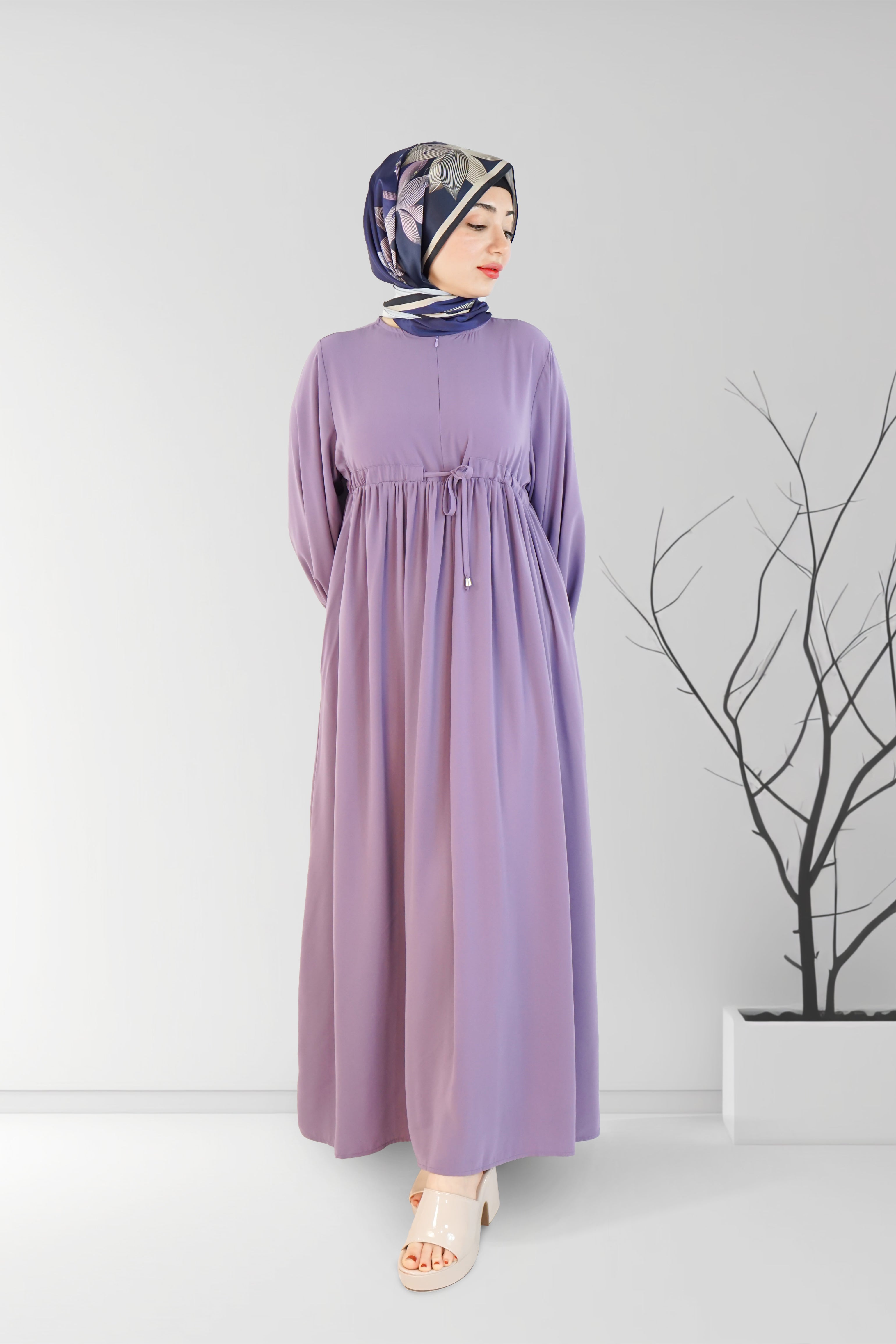 Long Summer Dress with Belt Purple | Almanaar Islamic Store