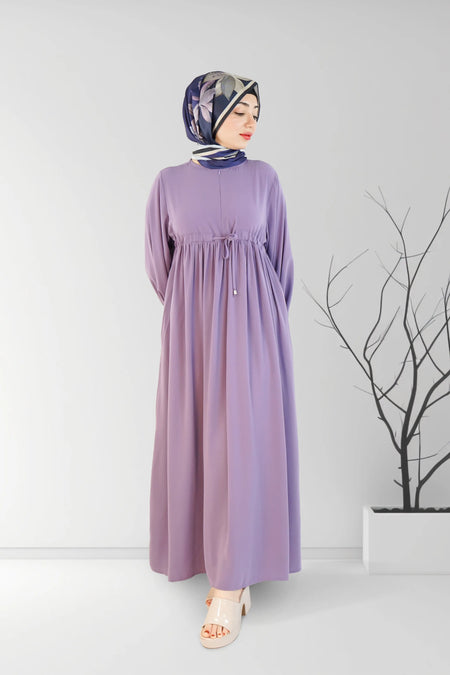 Long Summer Dress with Belt Purple | Almanaar Islamic Store